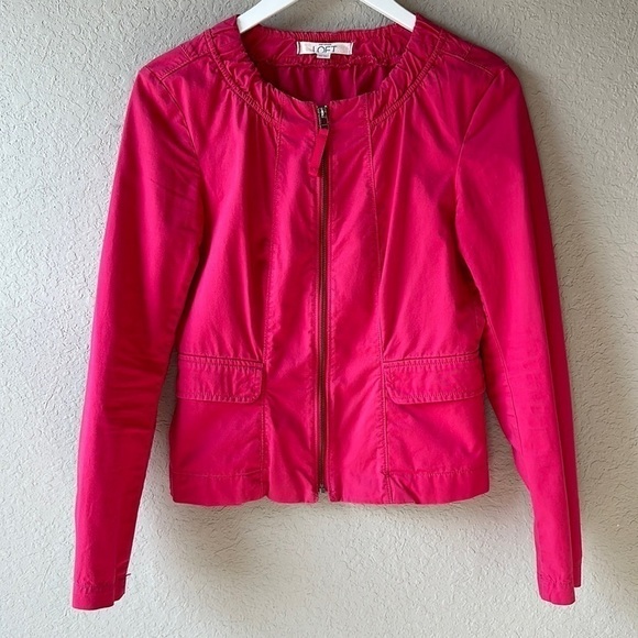 LOFT Jackets & Blazers - LOFT Hot Pink Cotton Peplum Style Jacket Size XS